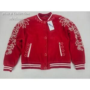 Blue B Collection Cherry Red Pearl Embellished Varsity Jacket Medium Y2K Glam